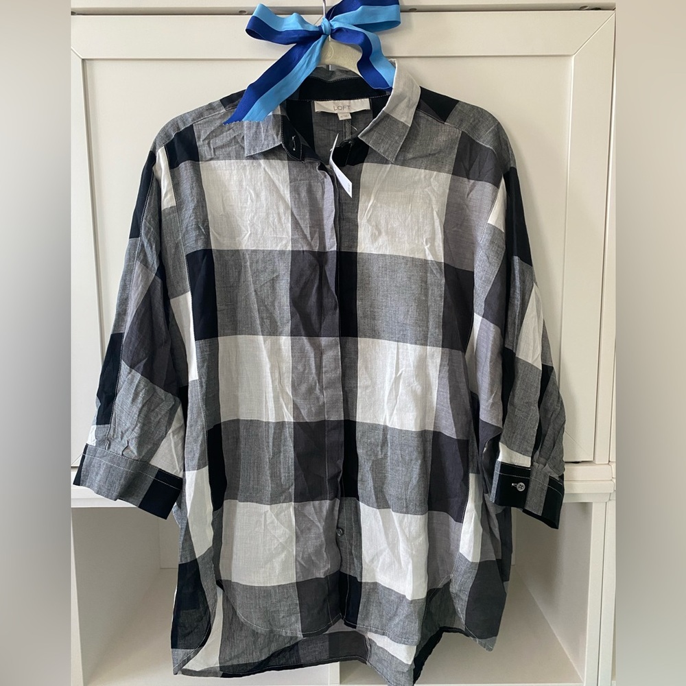 Loft Buffalo Check Dolman Sleeve top NWT